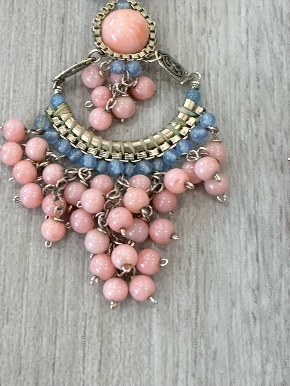 Miguel Ases Drop earrings Chandelier hanging beaded gold pink blue boho